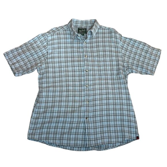Woolrich Other - Woolrich Mens L Plaid woven Button-Up Short Sleeve Shirt Blue Gray Woolen Mills